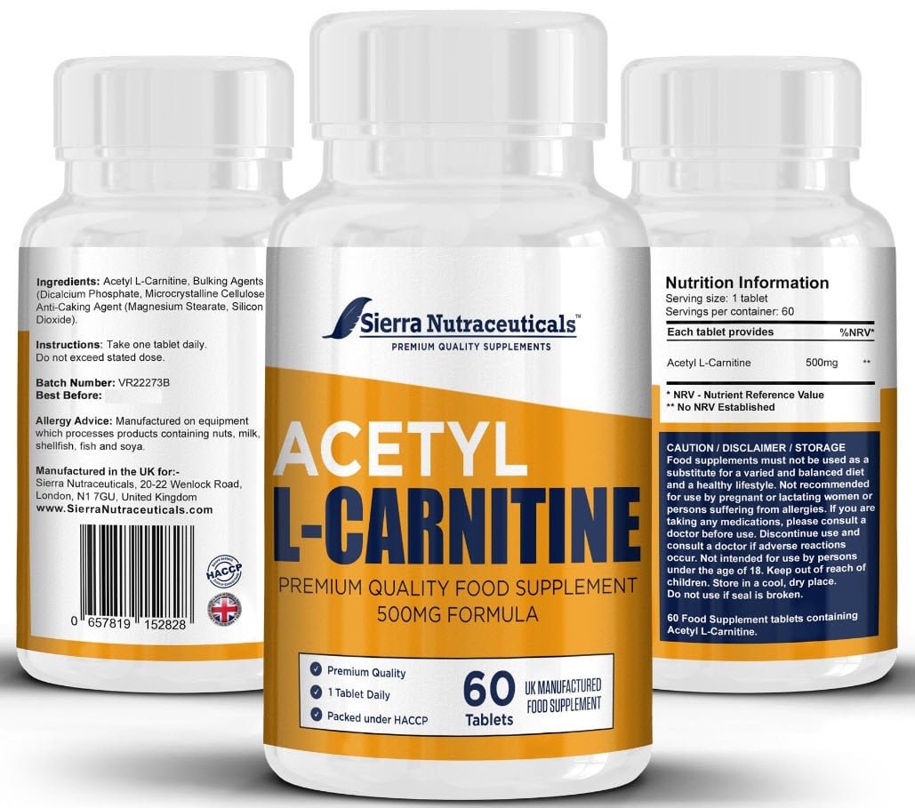 Pure Acetyl L-Carnitine - High Potency Acetyl L-Carnitine HCL (ALCAR) Supplement Pills To Support Energy, Brain Function & Fatty Acid Metabolism.